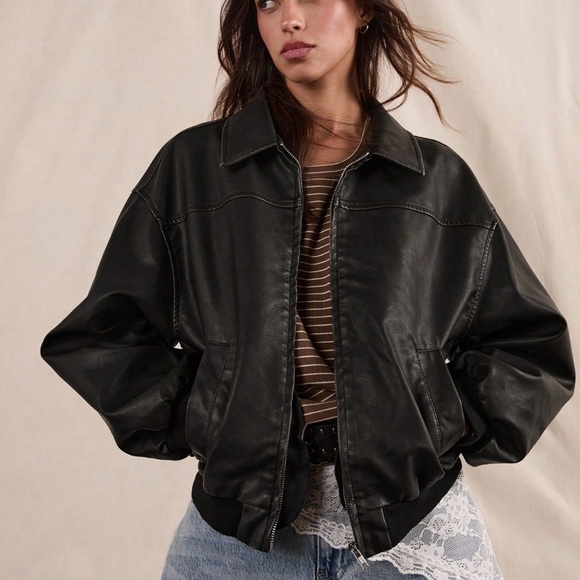 SHEIN Classic Black Vegan Leather Jacket - Picture 3 of 6